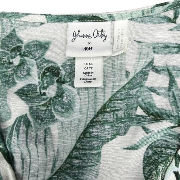JOHANNA ORTIZ X H&M Linen Midi Dress Tropical Green Leaf Print Size XS - Picture 7 of 10